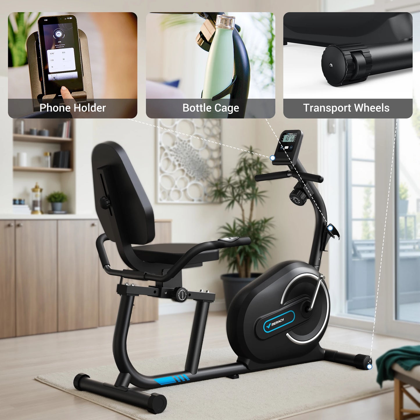 MERACH Recumbent Exercise Bike With Bluetooth App Connectivity LCD Heart Rate