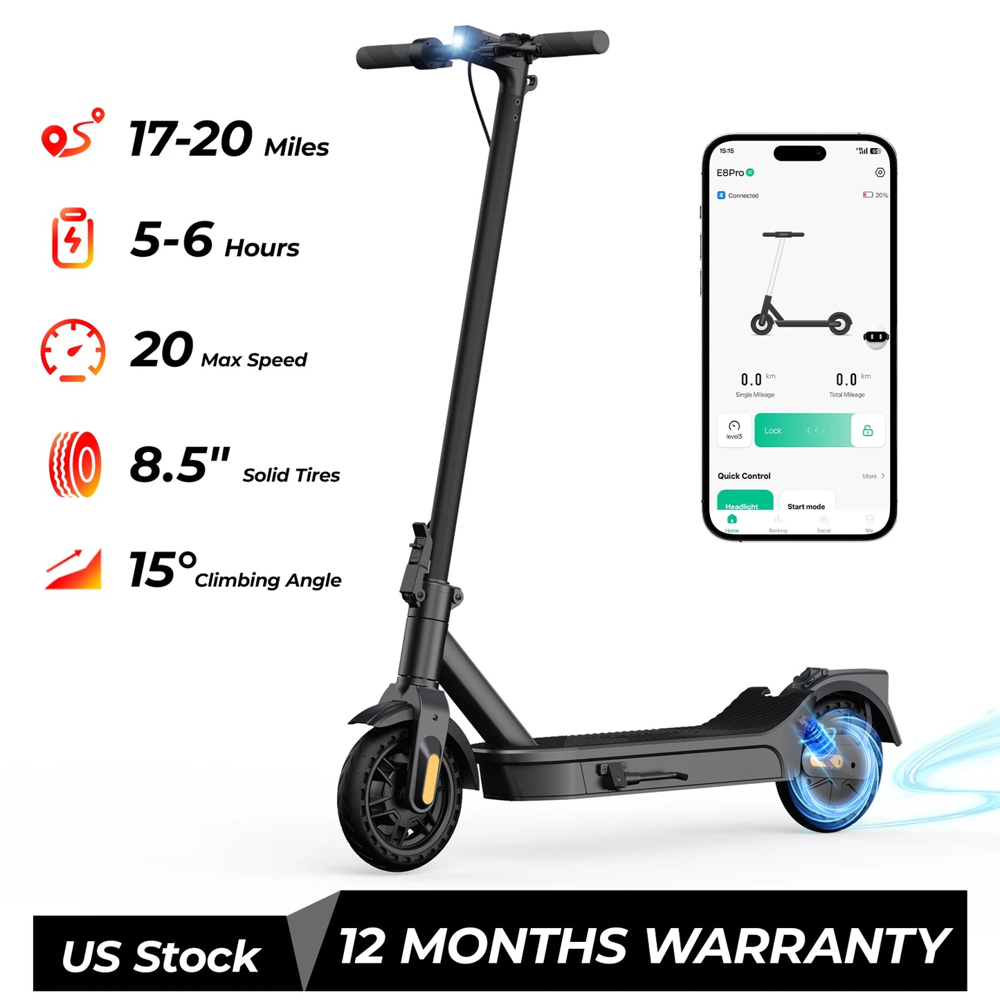 HeroPick Electric Scooter 500W 20 MPH Foldable, App Control