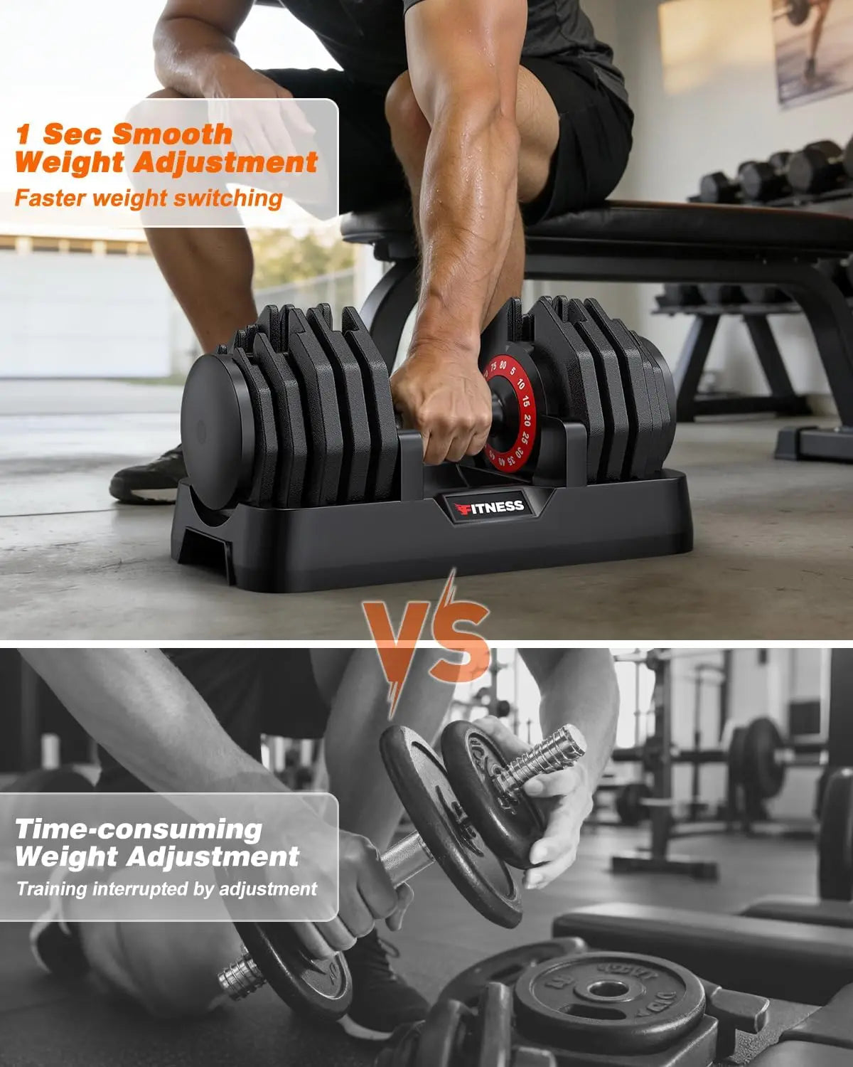 Adjustable Dumbbells Set With Foldable Workout Bench For Home Gym