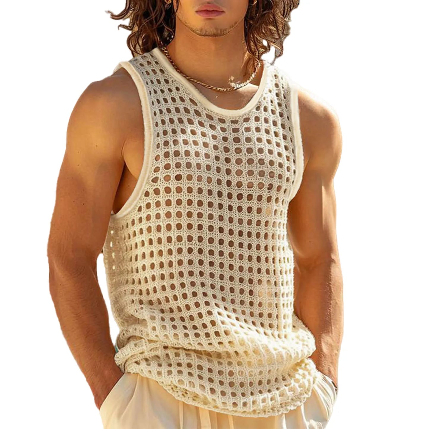 Men's Breathable Sleeveless Tank Top with Hollow Out Design