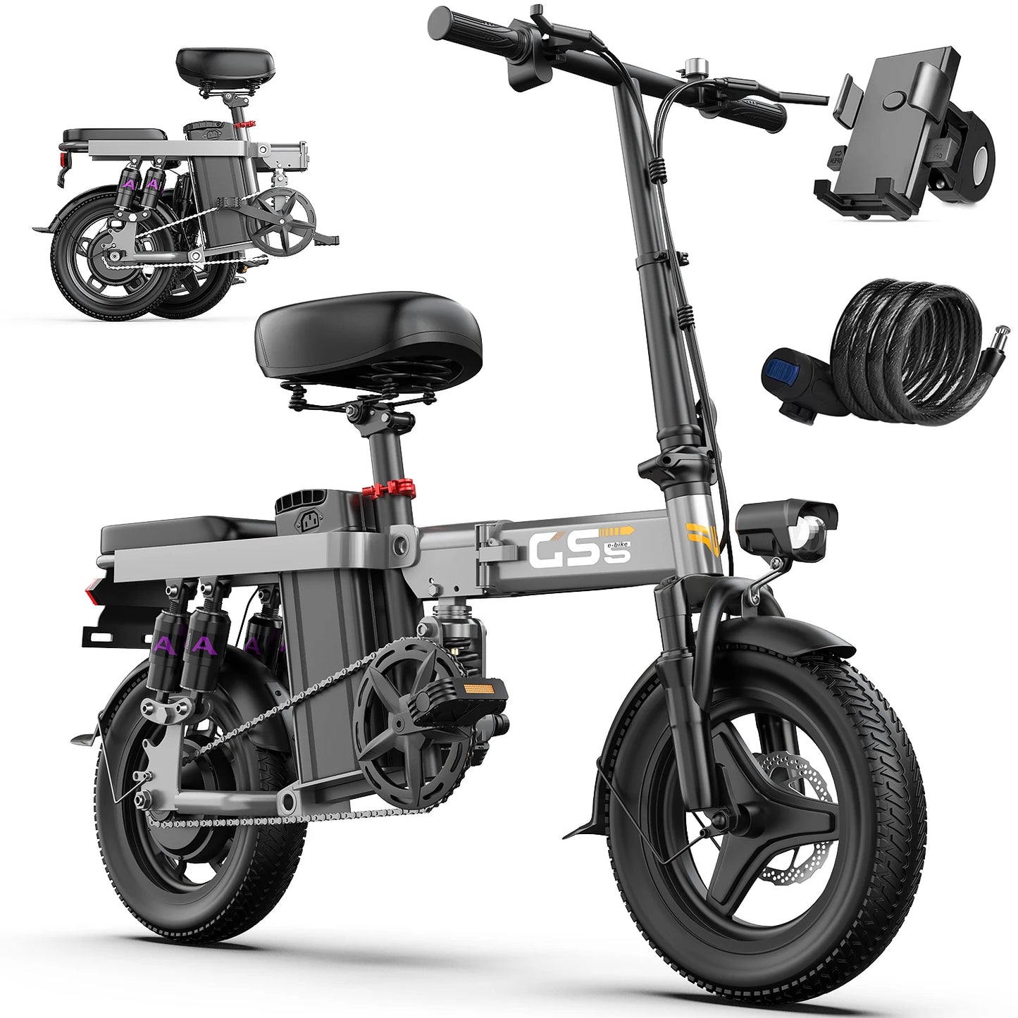 UPlee GS5 Folding Electric Bike 48V 15Ah Battery 25 MPH