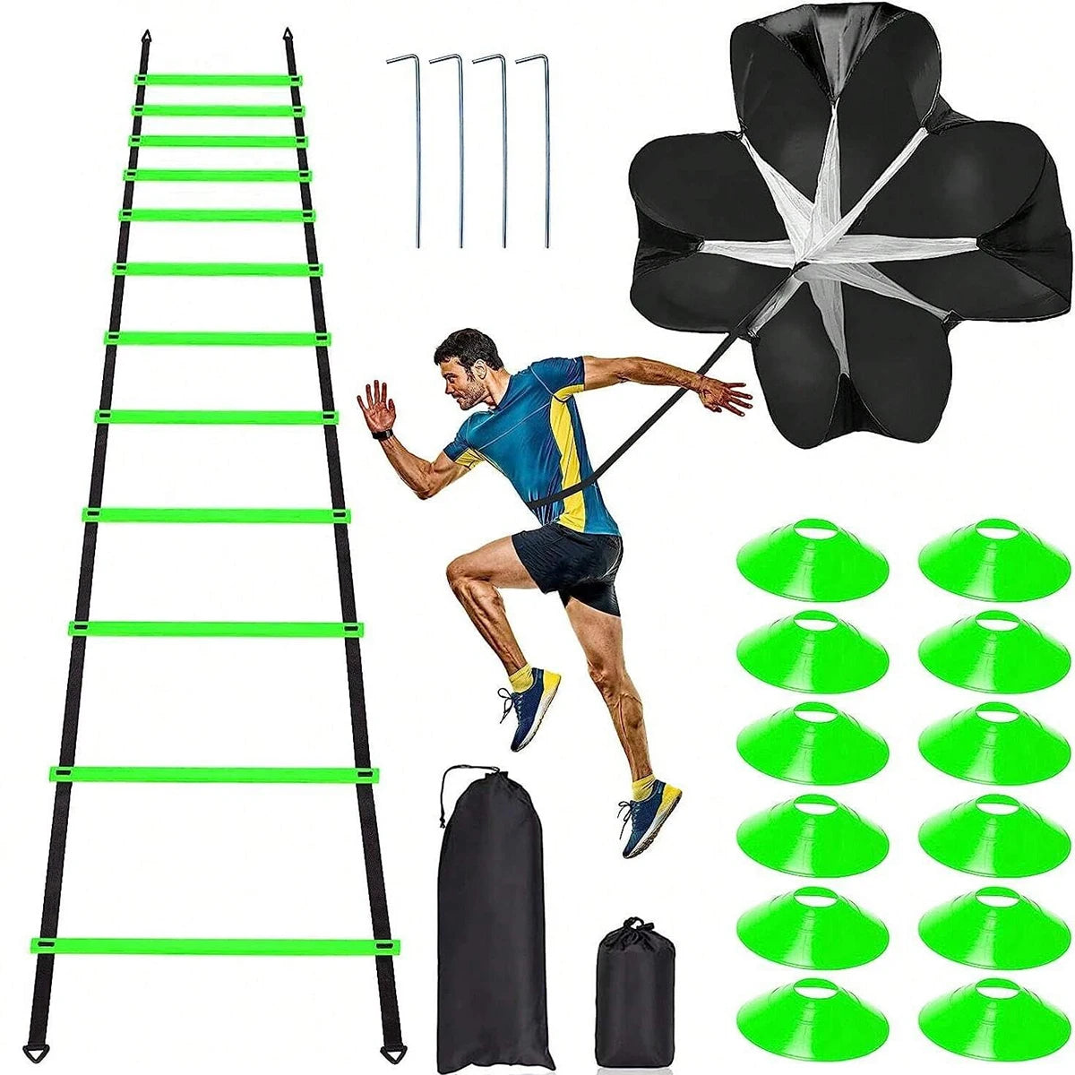 GKHMNEW Speed Agility Training Set With Ladder Cones Stakes Parachute