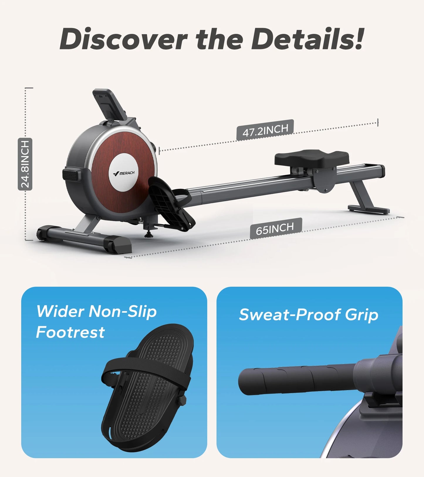 MERACH Magnetic Rowing Machine With 16 Level Resistance Dual Rail