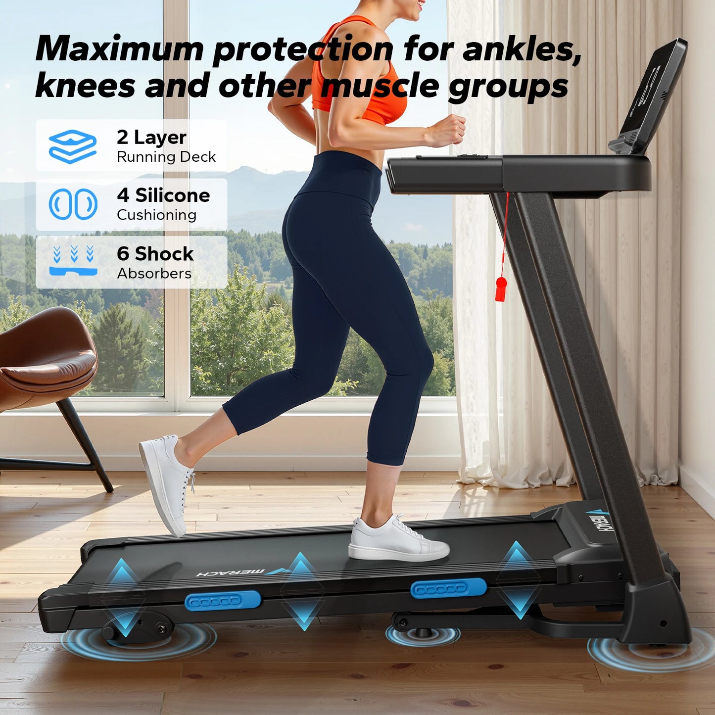 Merach Foldable Treadmill T12 Incline Quiet Operation With Heart Rate Monitoring