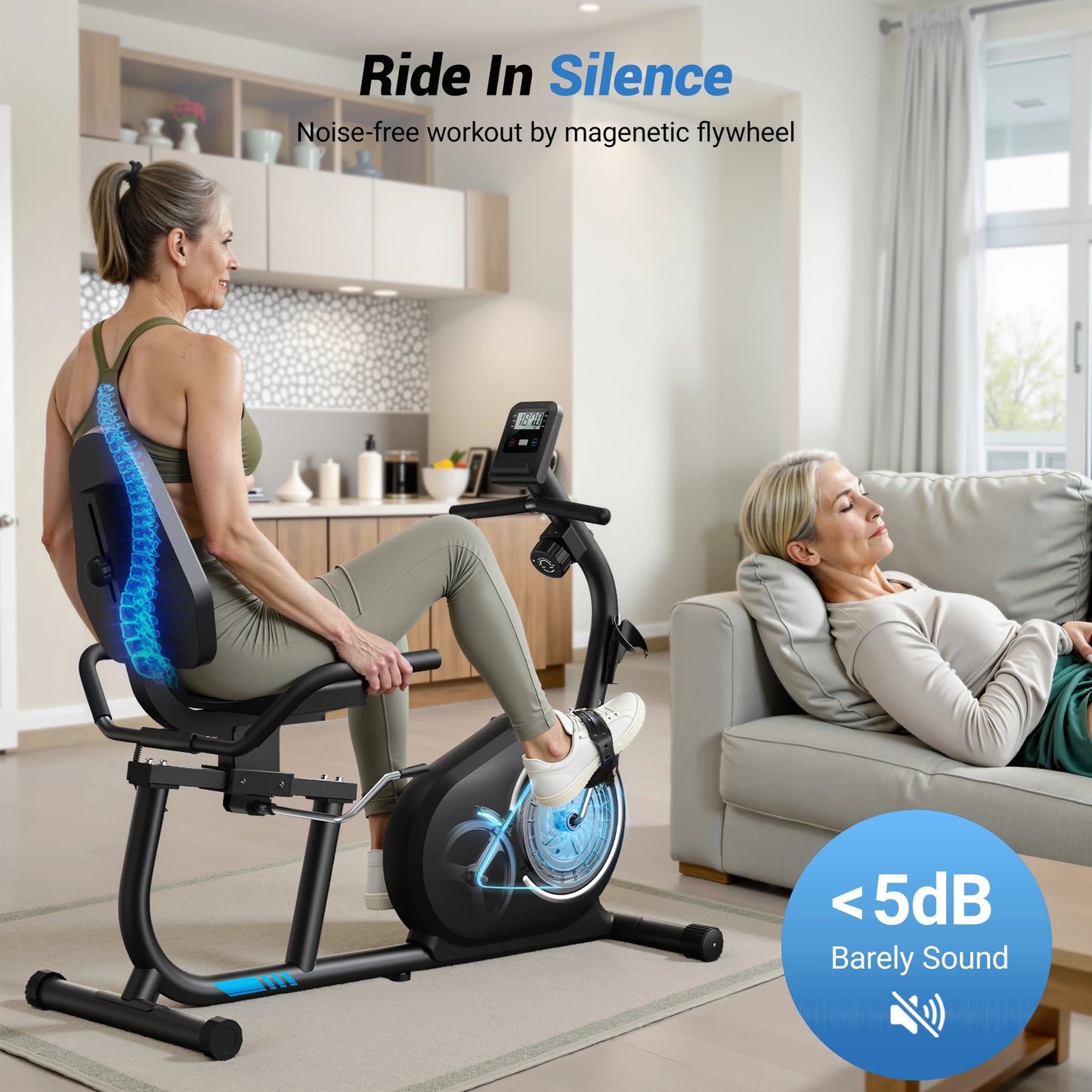 MERACH Recumbent Exercise Bike With Bluetooth App Connectivity LCD Heart Rate