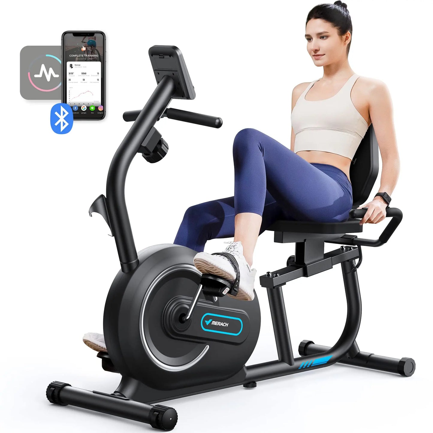 MERACH Recumbent Exercise Bike With Bluetooth App Connectivity LCD Heart Rate