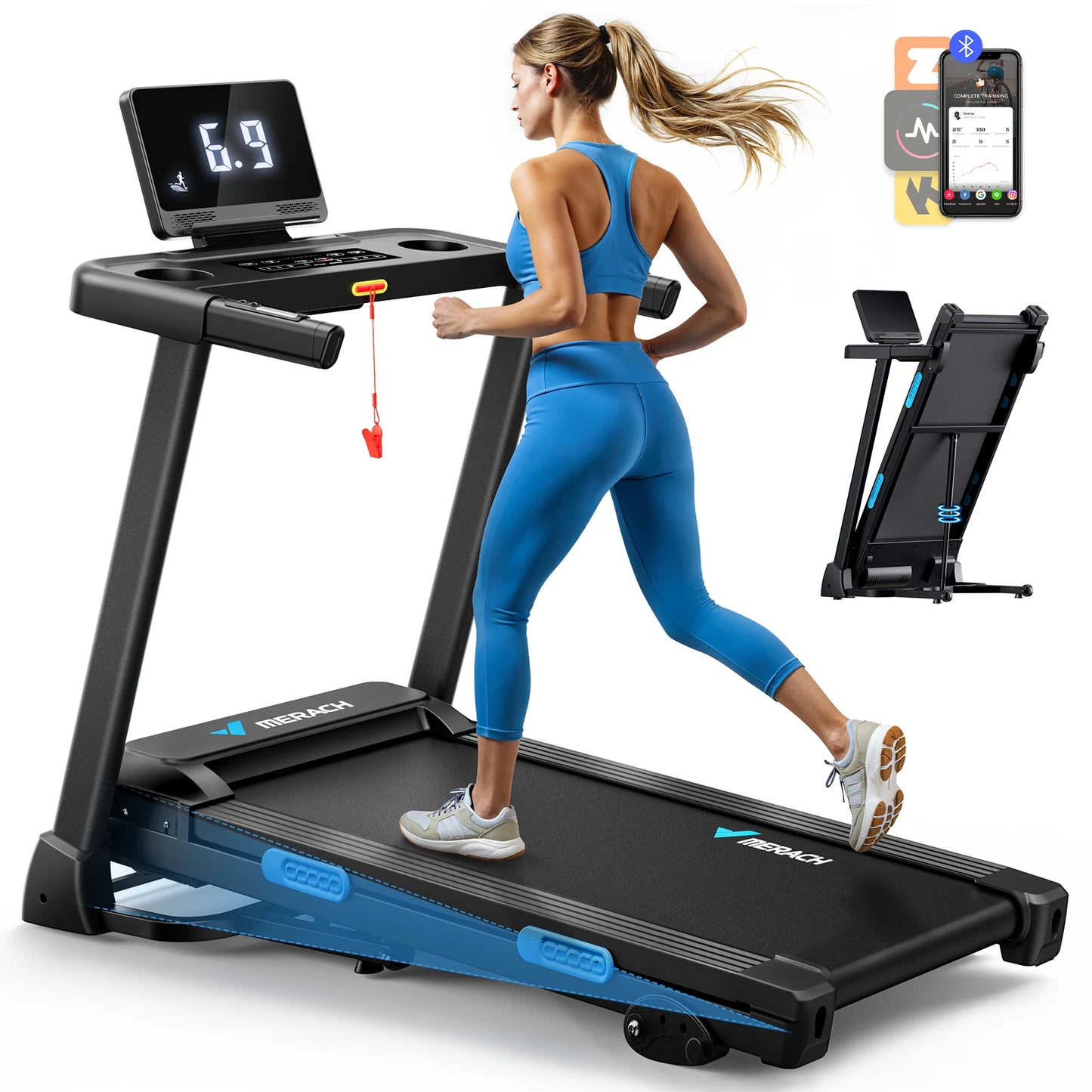 Merach Foldable Treadmill T12 Incline Quiet Operation With Heart Rate Monitoring