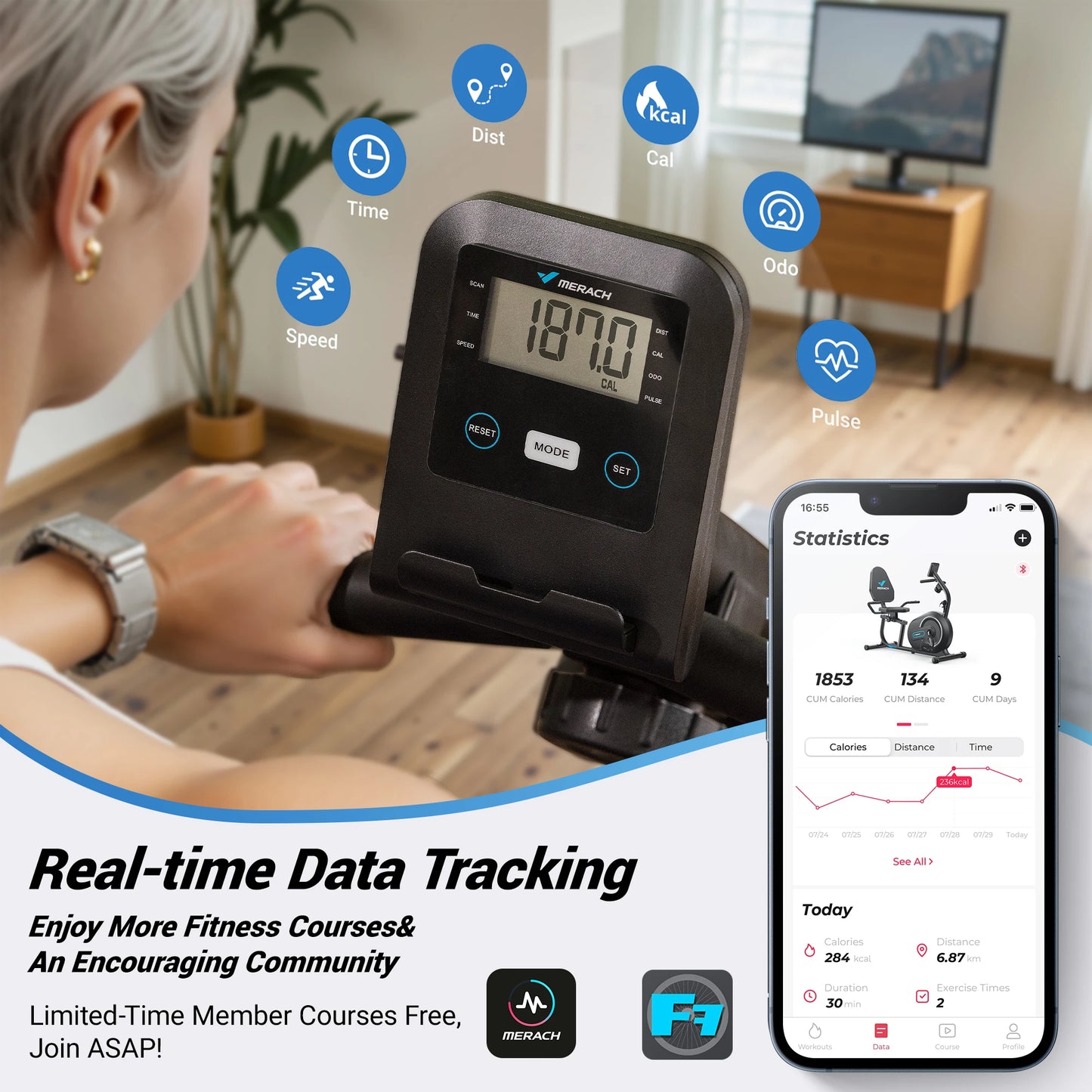 MERACH Recumbent Exercise Bike With Bluetooth App Connectivity LCD Heart Rate
