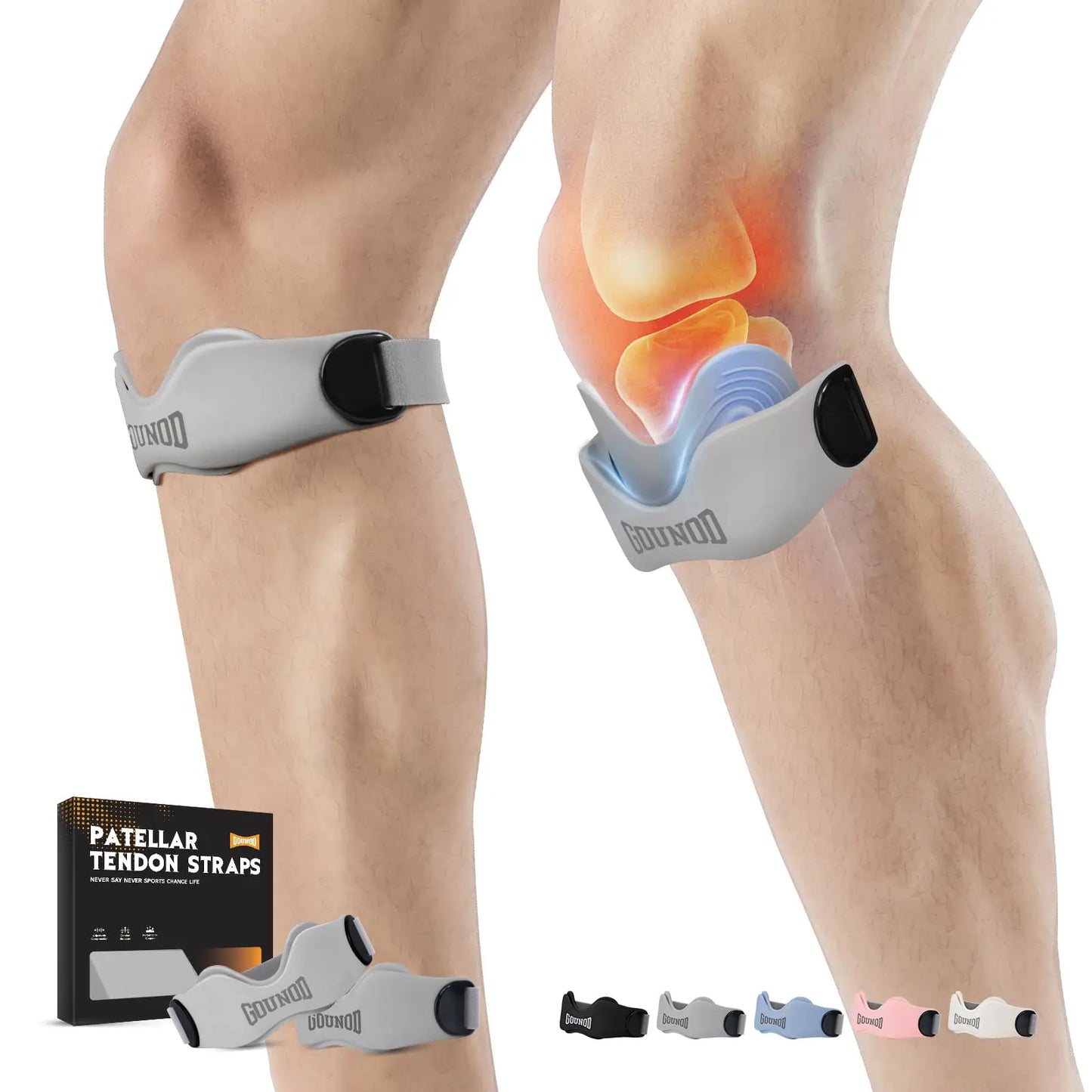 GOUNOD Patellar Tendon Support Strap Silicone Knee Brace for Stability