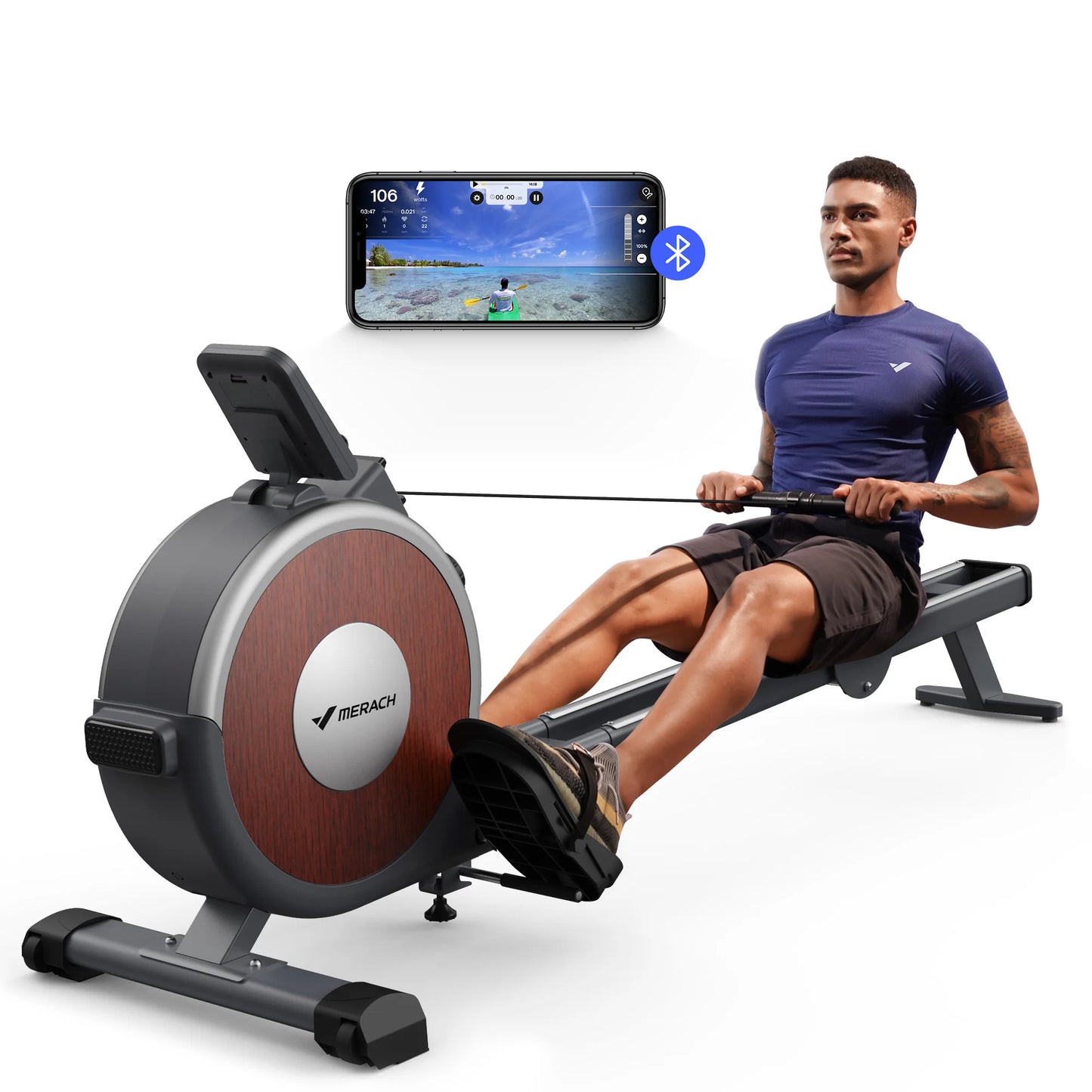 MERACH Magnetic Rowing Machine With 16 Level Resistance Dual Rail
