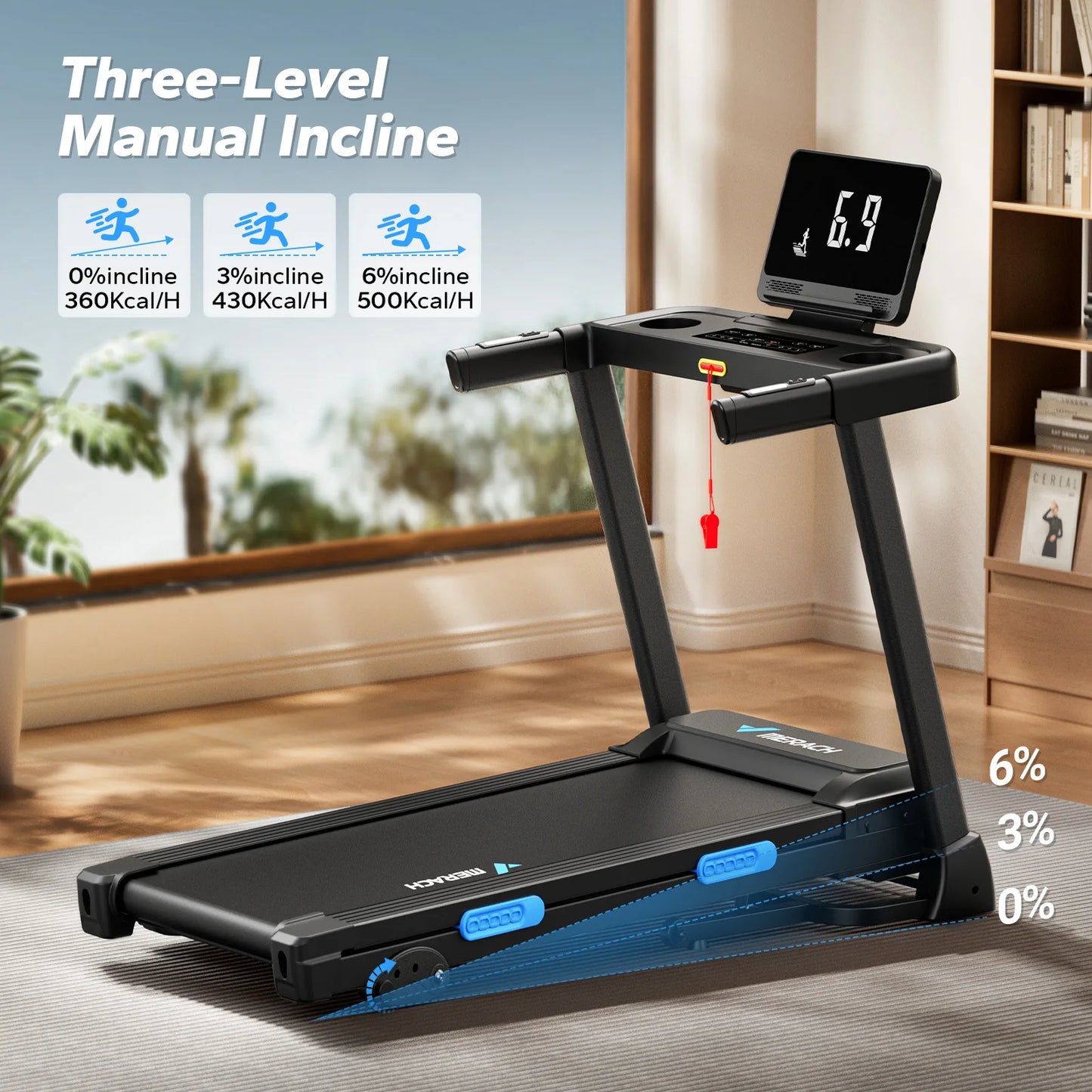 Merach Foldable Treadmill T12 Incline Quiet Operation With Heart Rate Monitoring