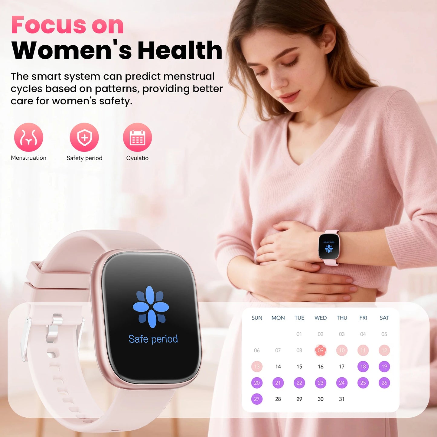 Ladies Smartwatch With Heart Rate Sleep Menstrual Tracking IP67
