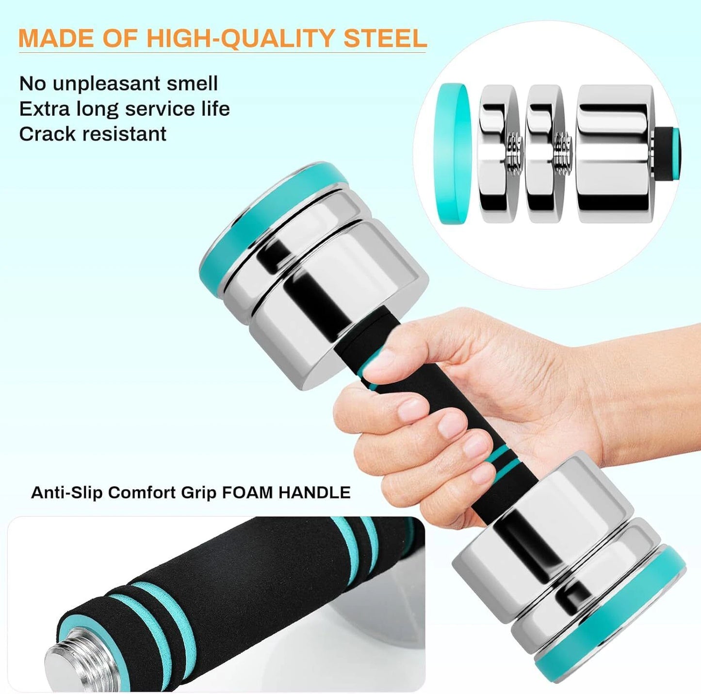 Steel Ultracompact Adjustable Chrome Dumbbell Set With Foam Handles