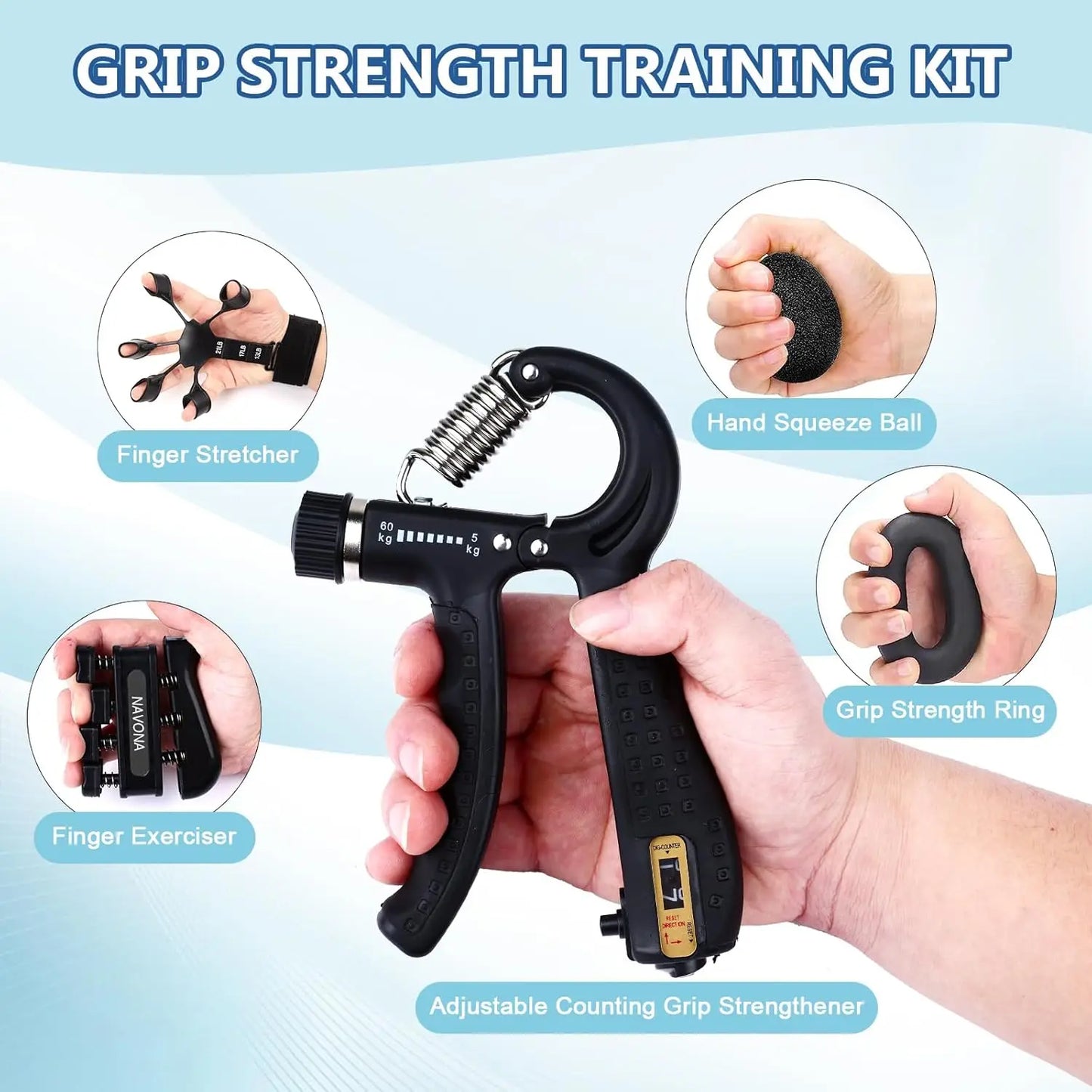 Grip Trainer Kit Hand Gripper And Finger Exercisers