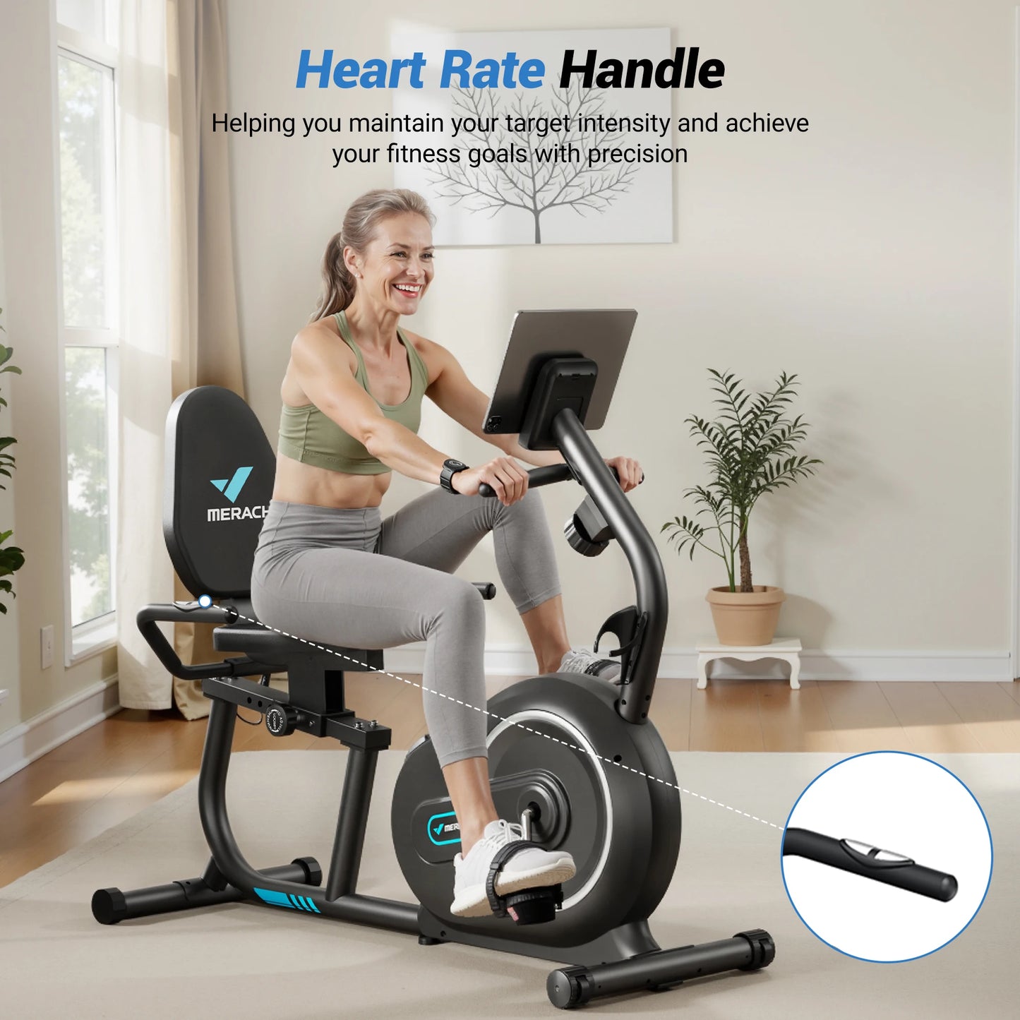 MERACH Recumbent Exercise Bike With Bluetooth App Connectivity LCD Heart Rate