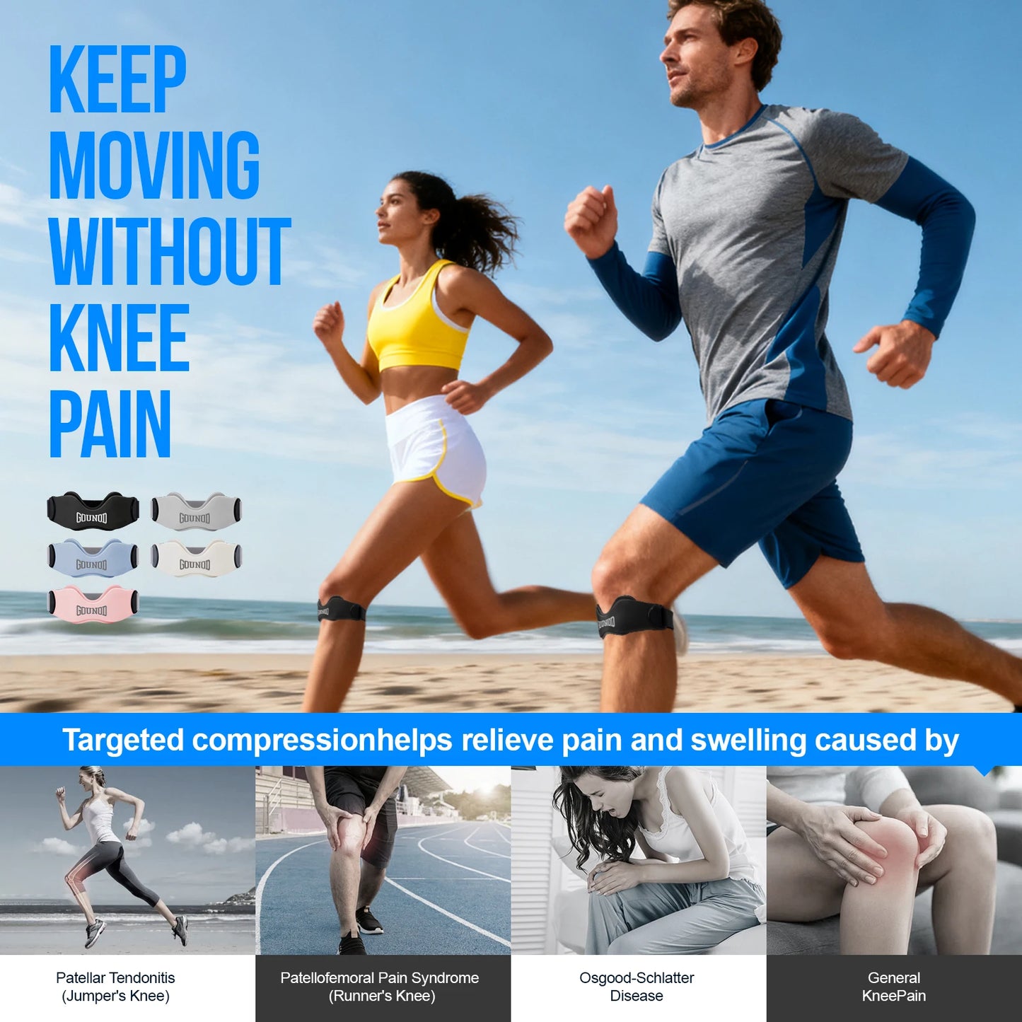 GOUNOD Patellar Tendon Support Strap Silicone Knee Brace for Stability