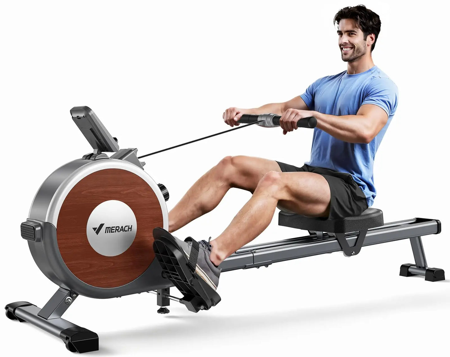 MERACH Magnetic Rowing Machine With 16 Level Resistance Dual Rail