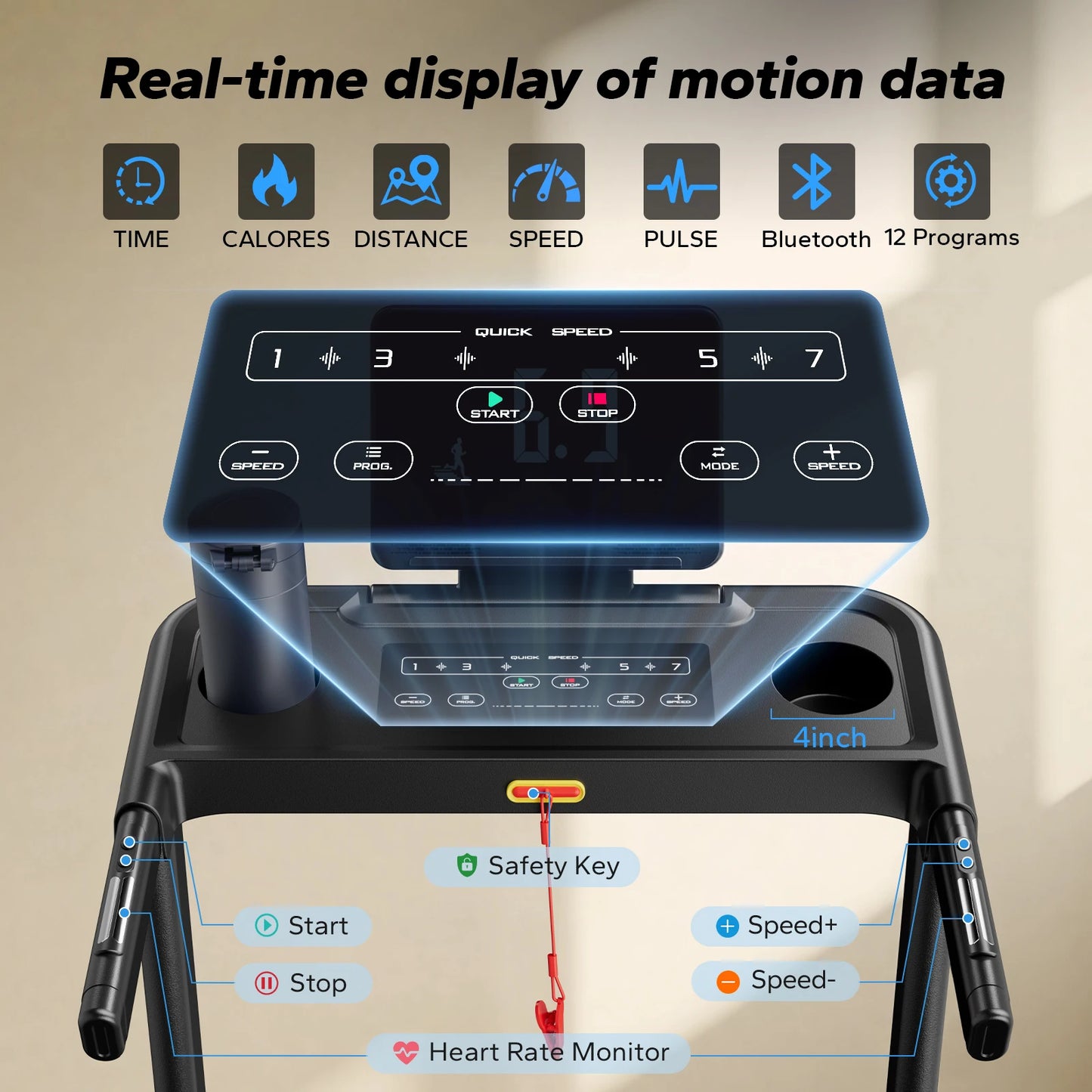 Merach Foldable Treadmill T12 Incline Quiet Operation With Heart Rate Monitoring