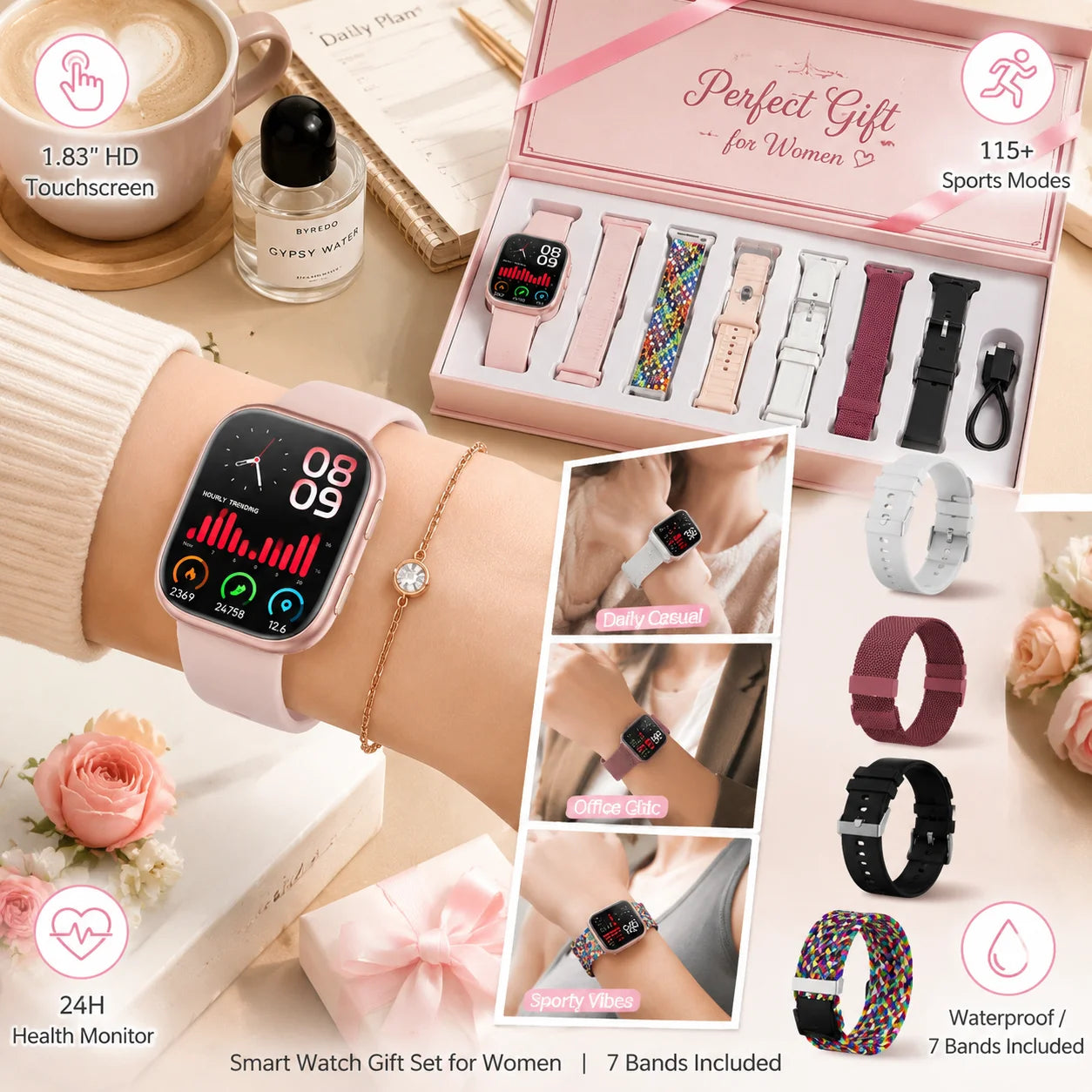Ladies Smartwatch With Heart Rate Sleep Menstrual Tracking IP67