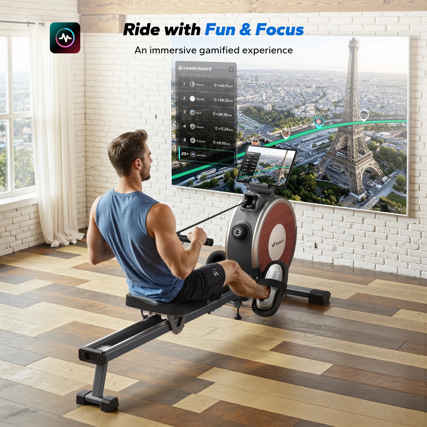 MERACH Magnetic Rowing Machine With 16 Level Resistance Dual Rail