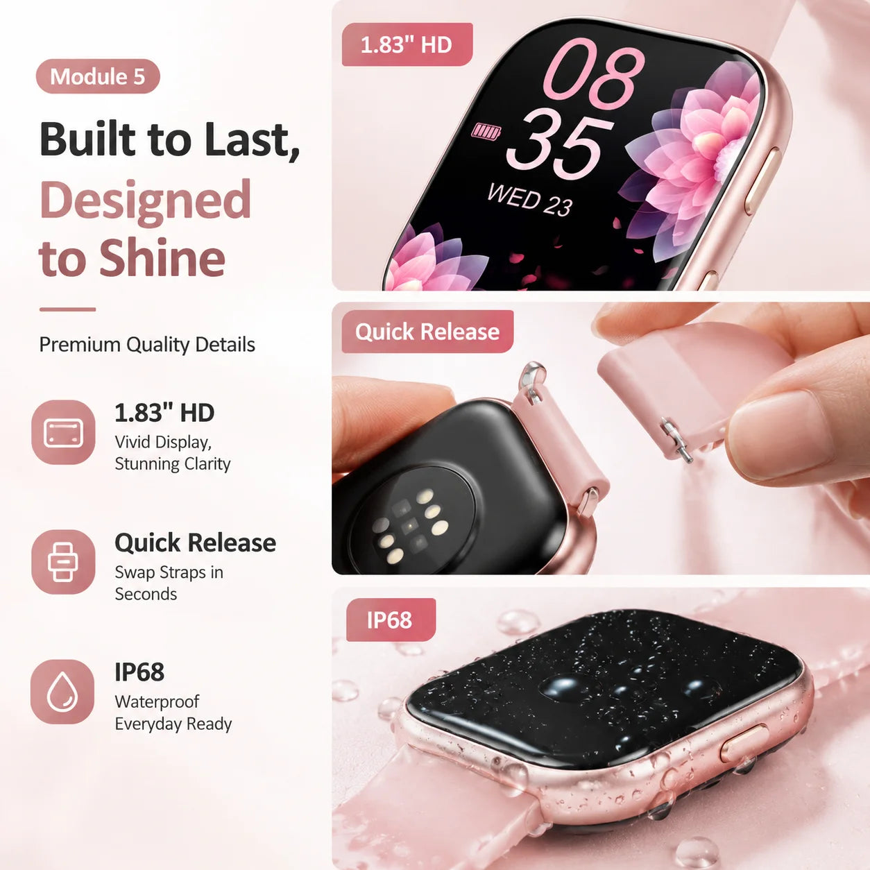 Ladies Smartwatch With Heart Rate Sleep Menstrual Tracking IP67