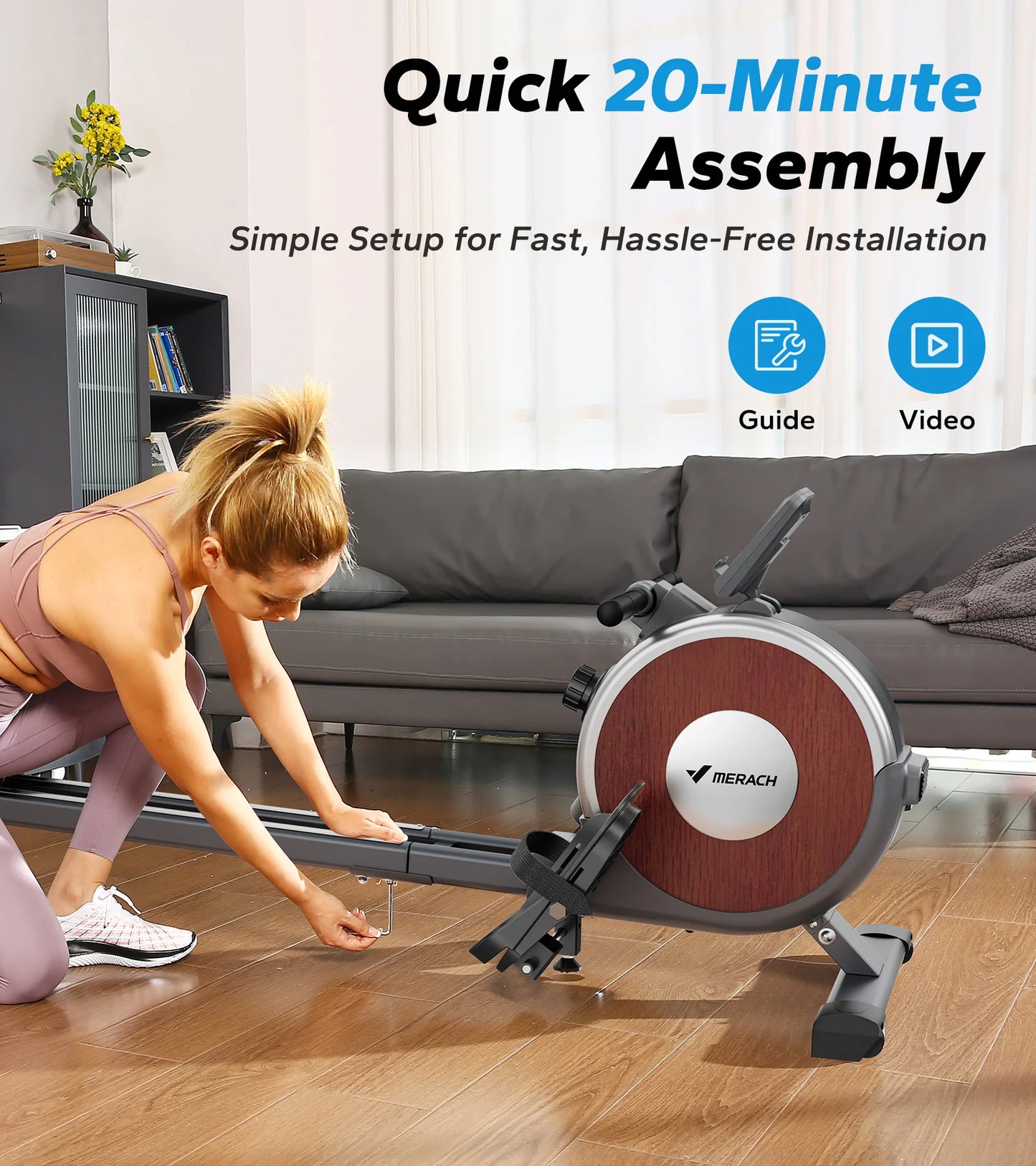 MERACH Magnetic Rowing Machine With 16 Level Resistance Dual Rail