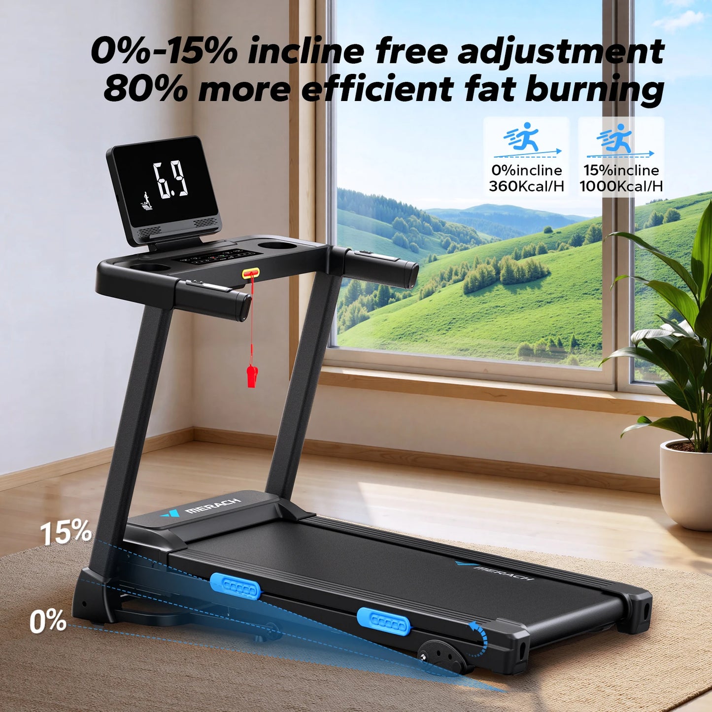 Merach Foldable Treadmill T12 Incline Quiet Operation With Heart Rate Monitoring