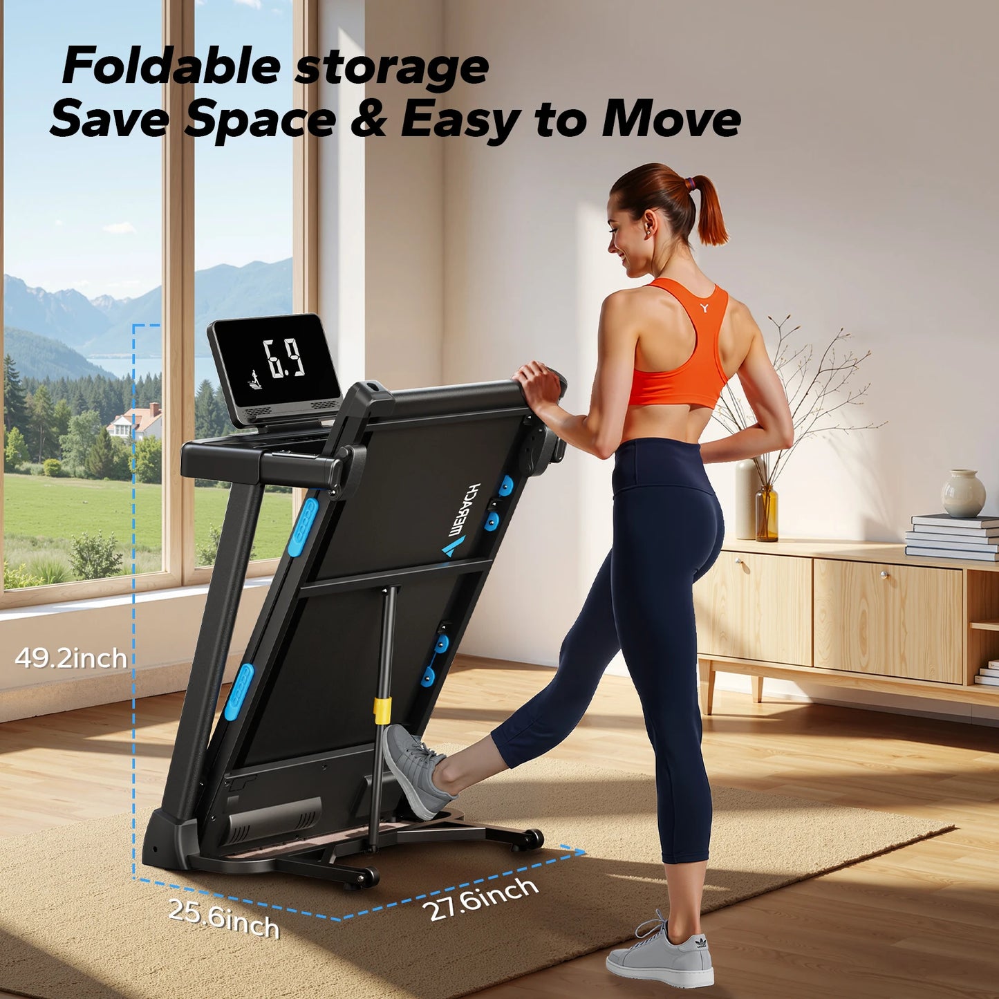 Merach Foldable Treadmill T12 Incline Quiet Operation With Heart Rate Monitoring