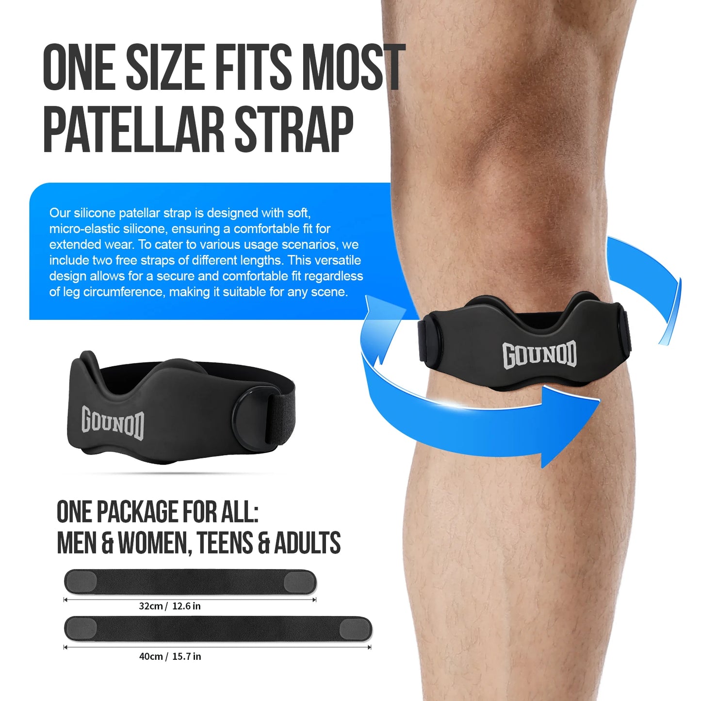 GOUNOD Patellar Tendon Support Strap Silicone Knee Brace for Stability