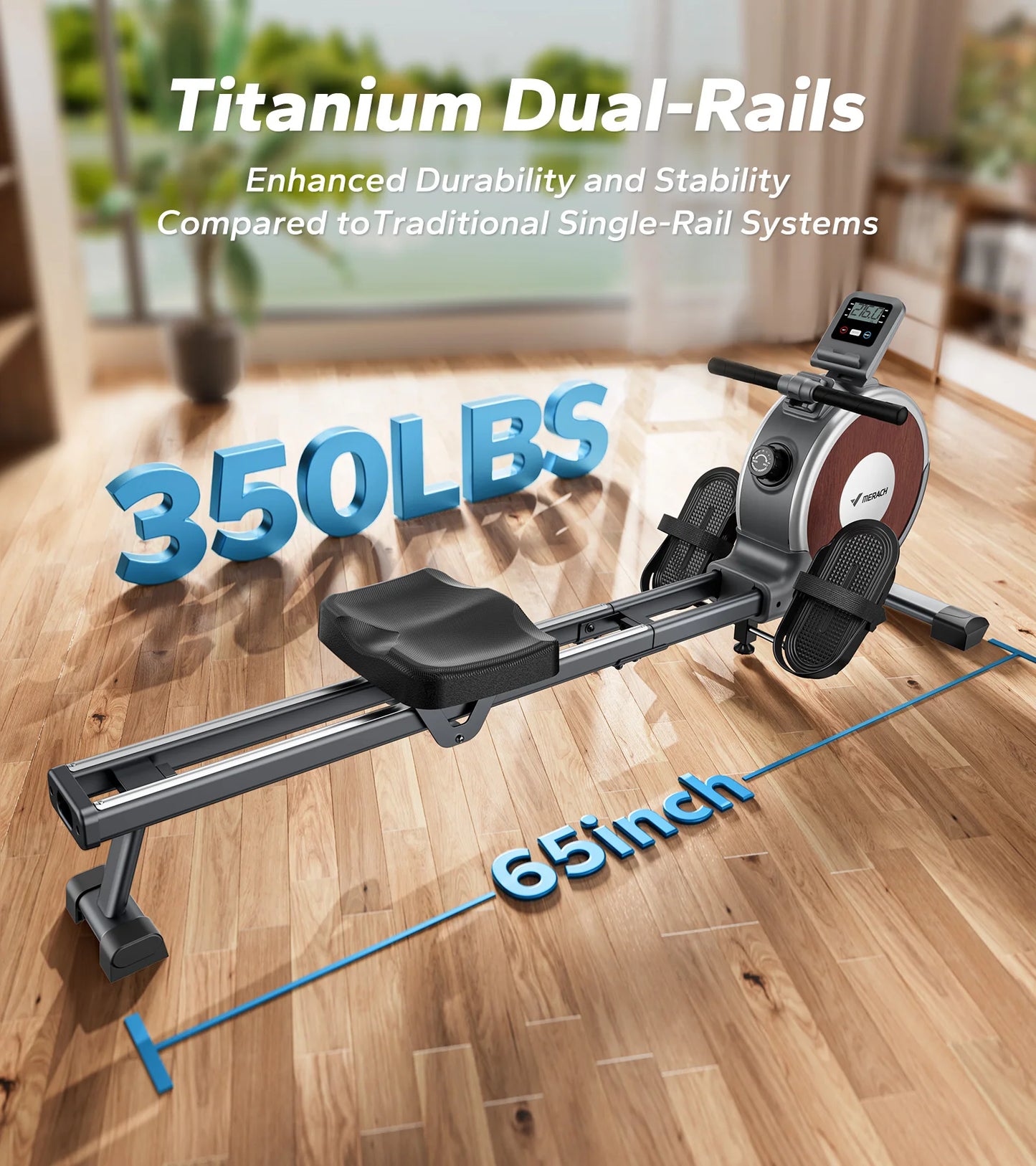 MERACH Magnetic Rowing Machine With 16 Level Resistance Dual Rail