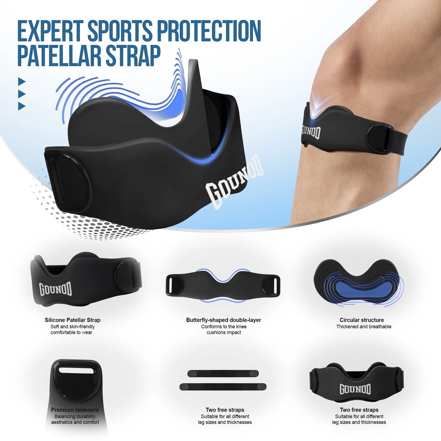 GOUNOD Patellar Tendon Support Strap Silicone Knee Brace for Stability