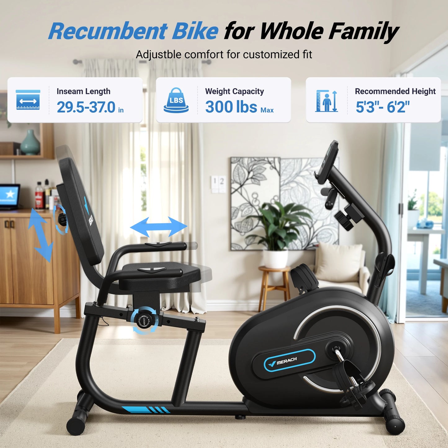 MERACH Recumbent Exercise Bike With Bluetooth App Connectivity LCD Heart Rate