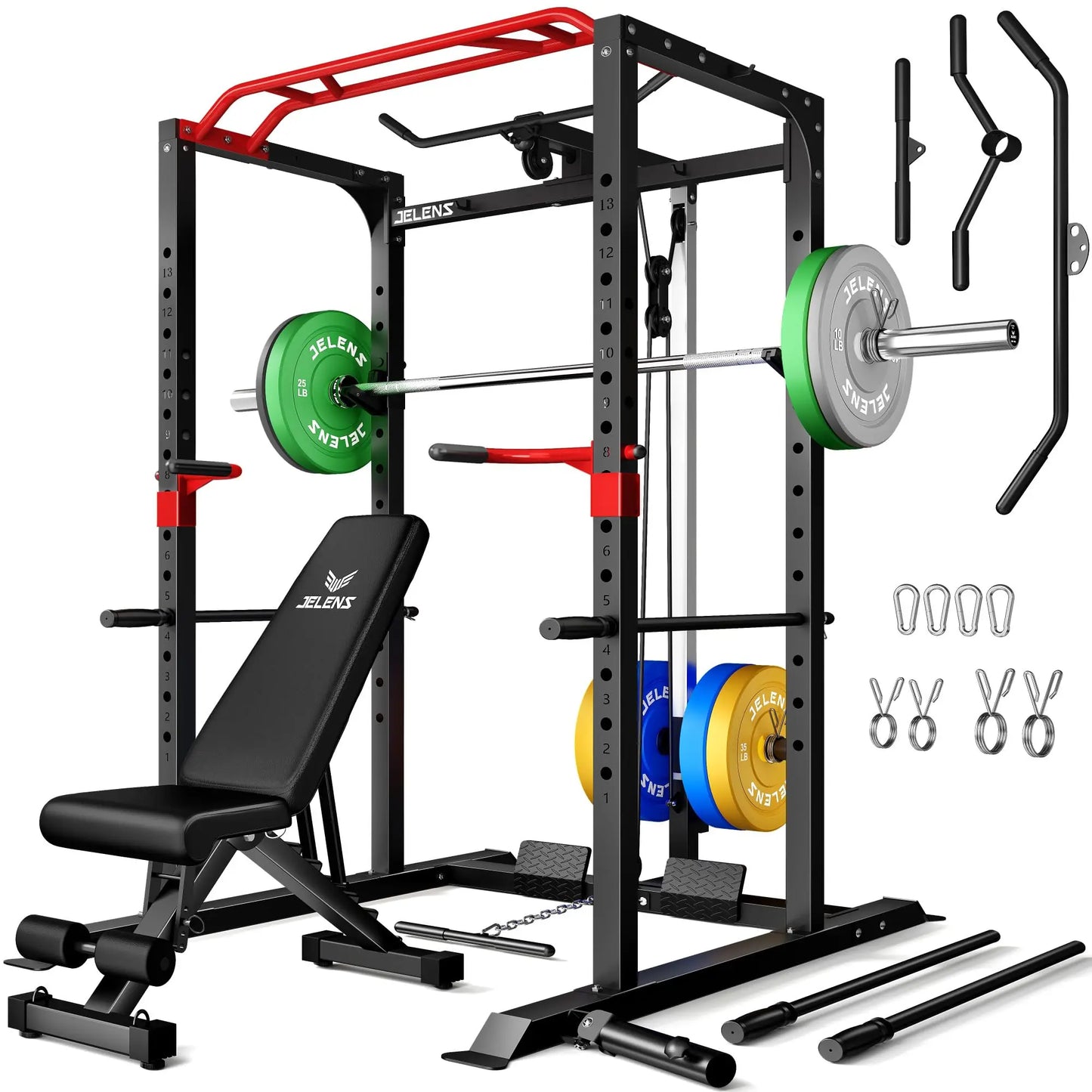 Jelens S11 Power Cage 2000LB Power Rack With Lat Pulldown