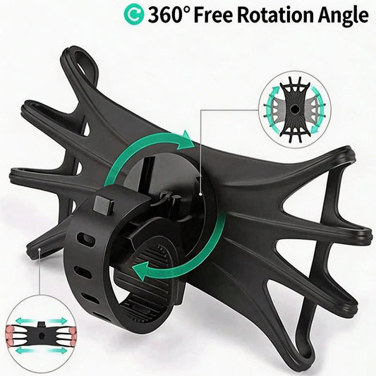 360 Rotatable Silicone Phone Holder For Bicycle, E-Bike And Motorcycle