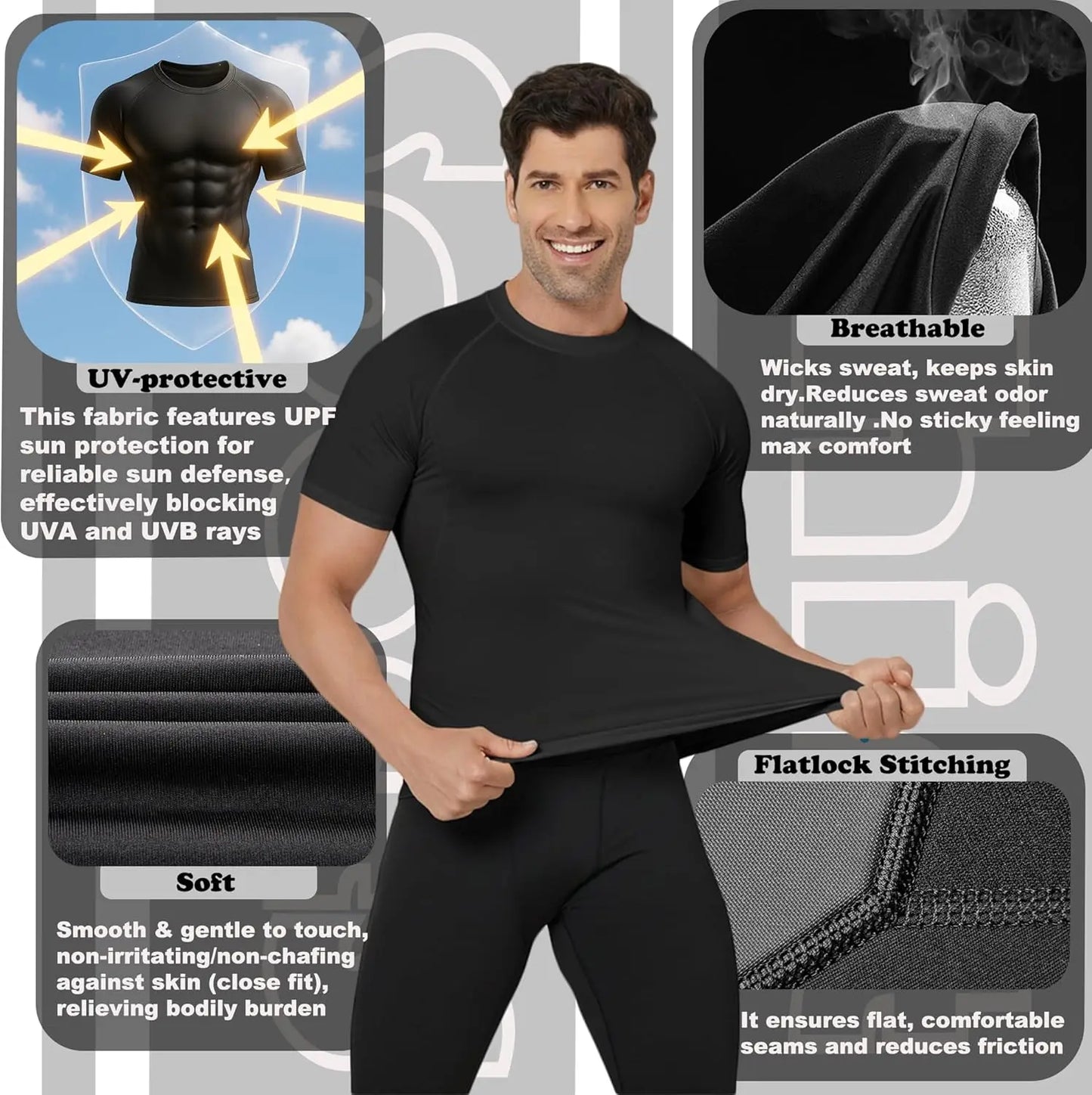 Men's Compression Shirt Short Sleeve Baselayer Athletic Top