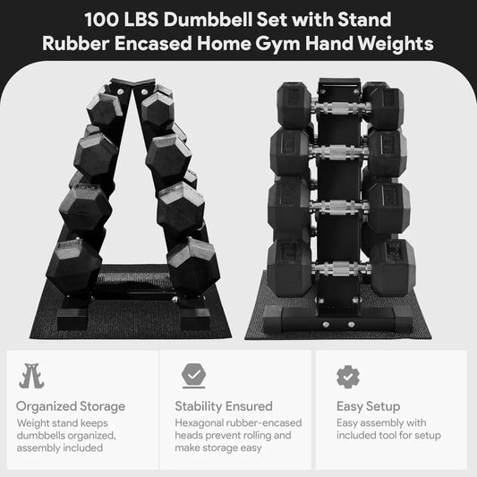 BalanceFrom Rubber Coated Hex Dumbbell Weight Set with Storage Rack