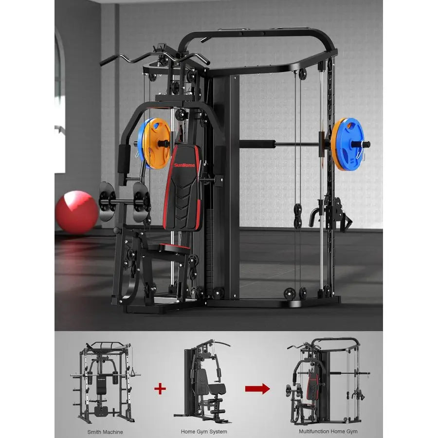 MBVM Smith Machine Home Gym With 138 Lb Weight Stack Leg Press Lat Station