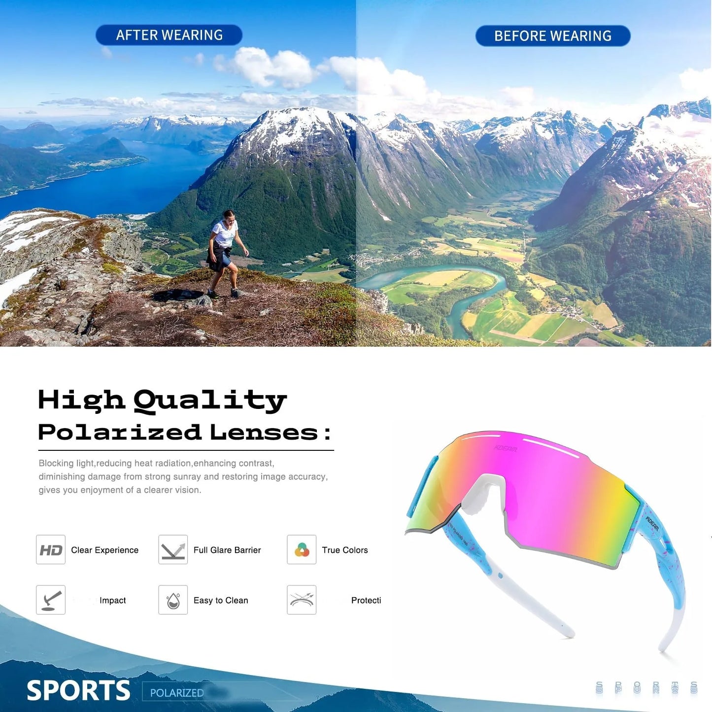 Unisex Polarized Sunglasses for Cycling, Running and Youth