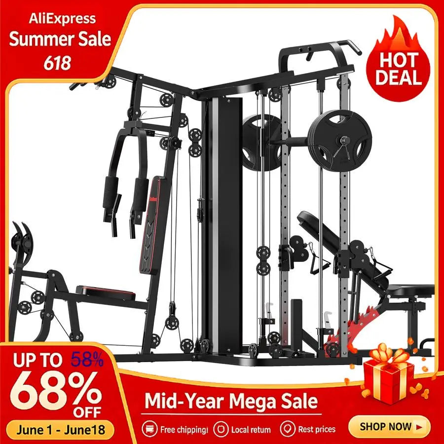 MBVM Smith Machine Home Gym With 138 Lb Weight Stack Leg Press Lat Station