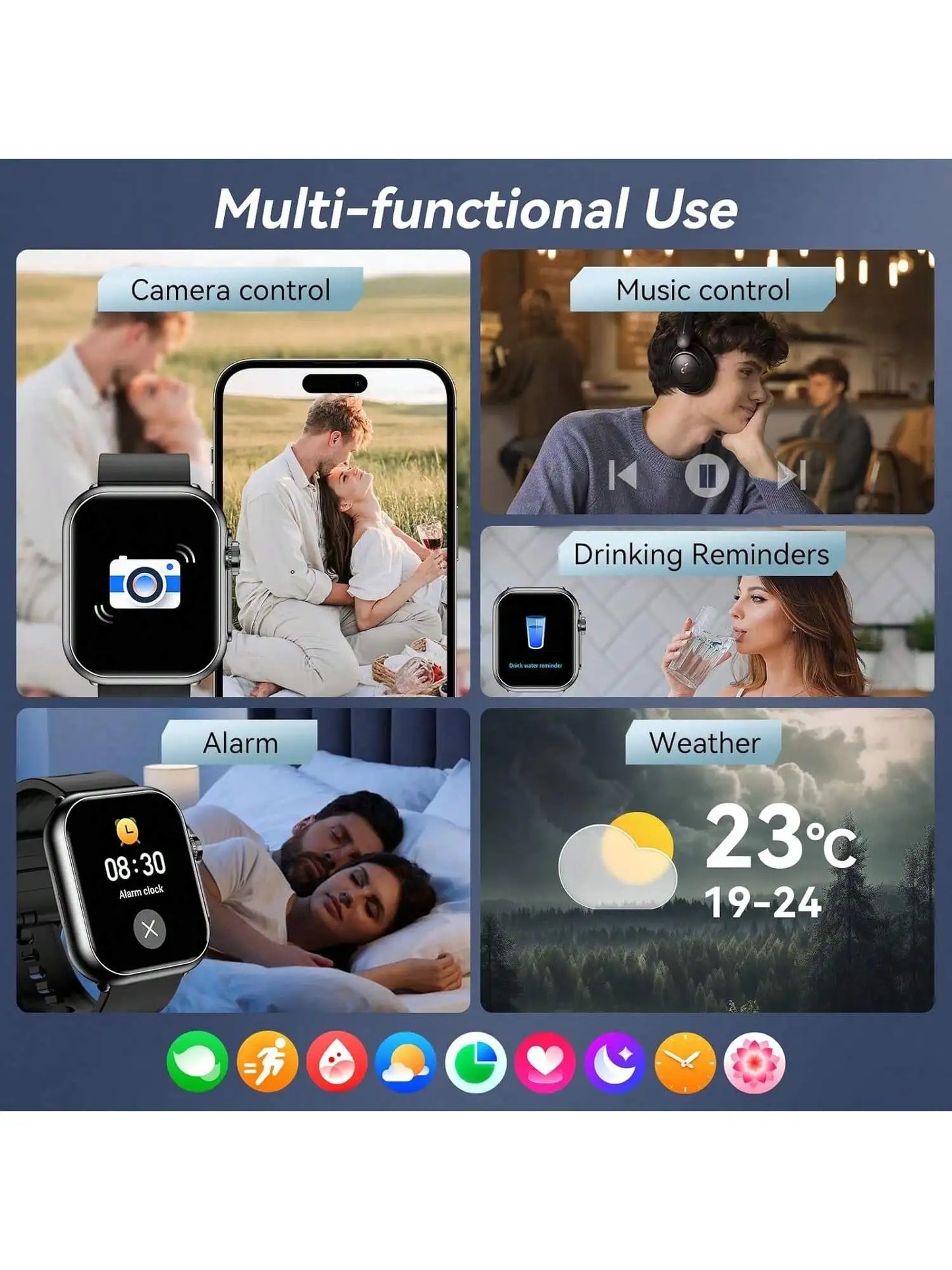 Smart Watches With 7 Bands And Case Unisex Bluetooth Calling