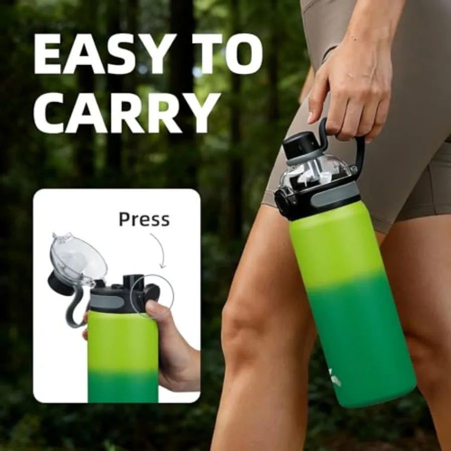 Insulated Stainless Steel Water Bottle With Straw Lid And Handle BPA Free