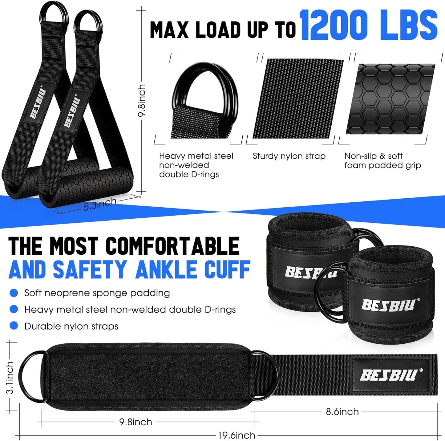 Heavy Duty Resistance Band Set With Handles And Ankle Straps