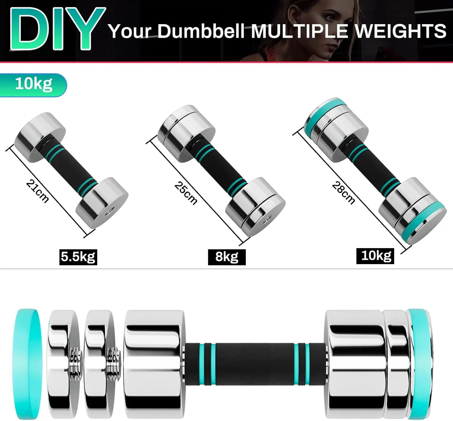 Steel Ultracompact Adjustable Chrome Dumbbell Set With Foam Handles