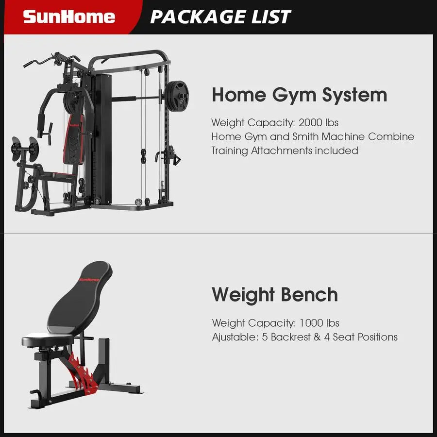 MBVM Smith Machine Home Gym With 138 Lb Weight Stack Leg Press Lat Station
