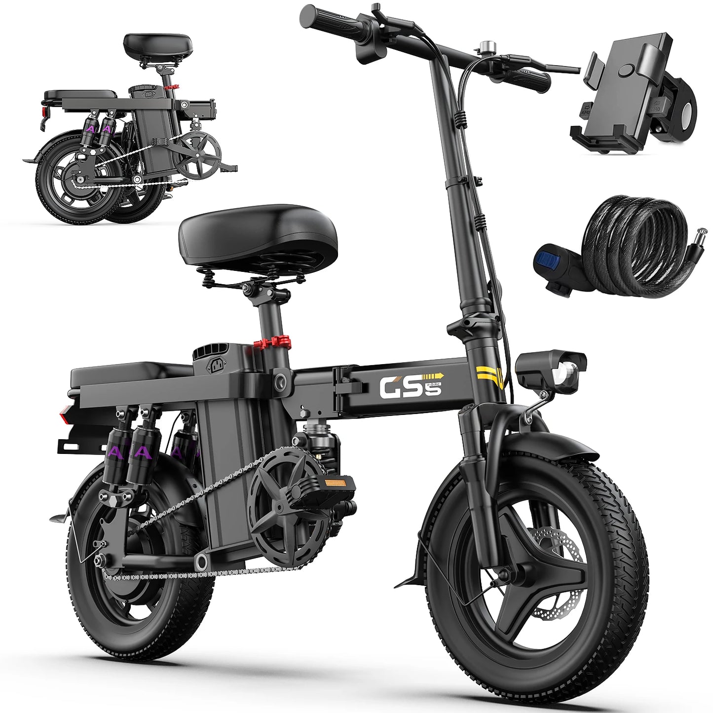 UPlee GS5 Folding Electric Bike 48V 15Ah Battery 25 MPH