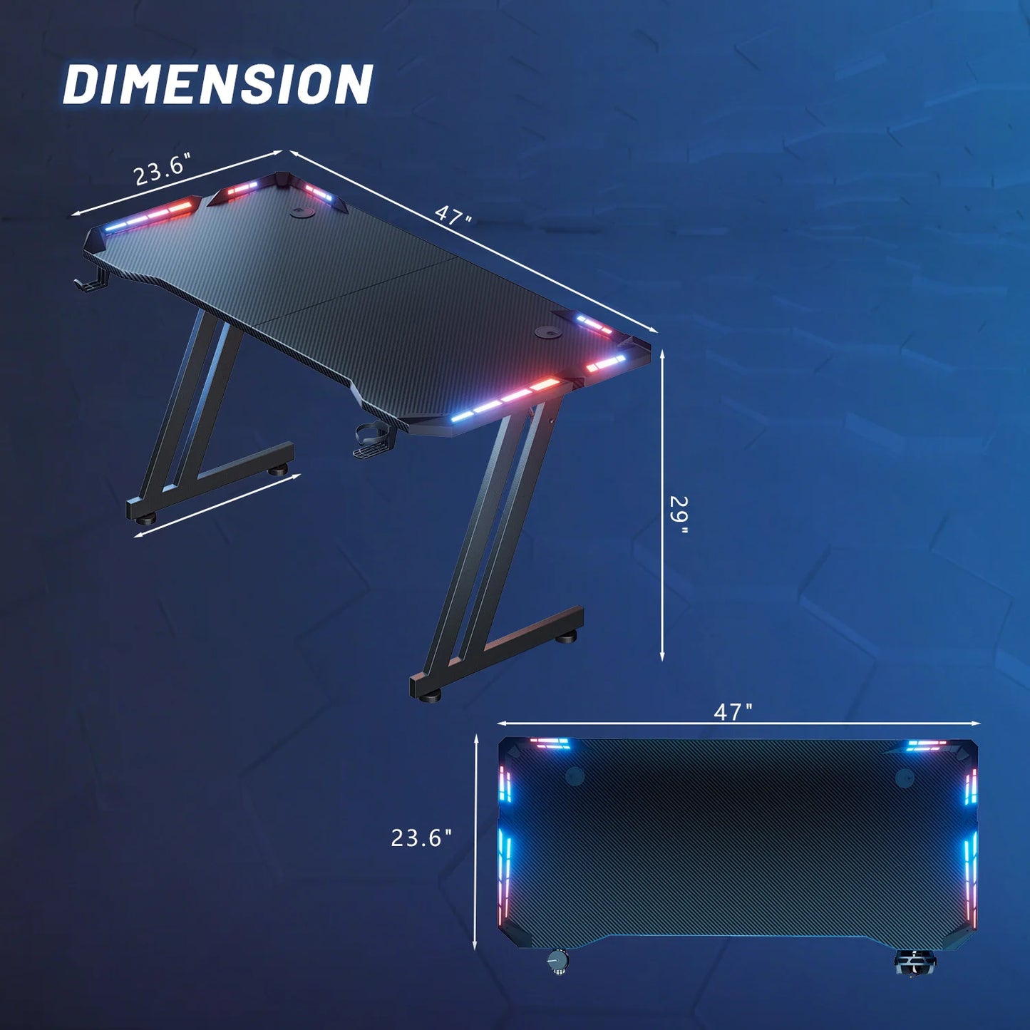 FRODROVIA Gaming Desk With LED Lights And Carbon Fibre Surface