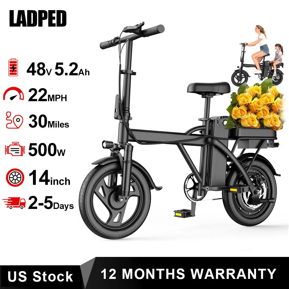 Ladped Foldable Electric Bike 500W Dual Seats For Adults