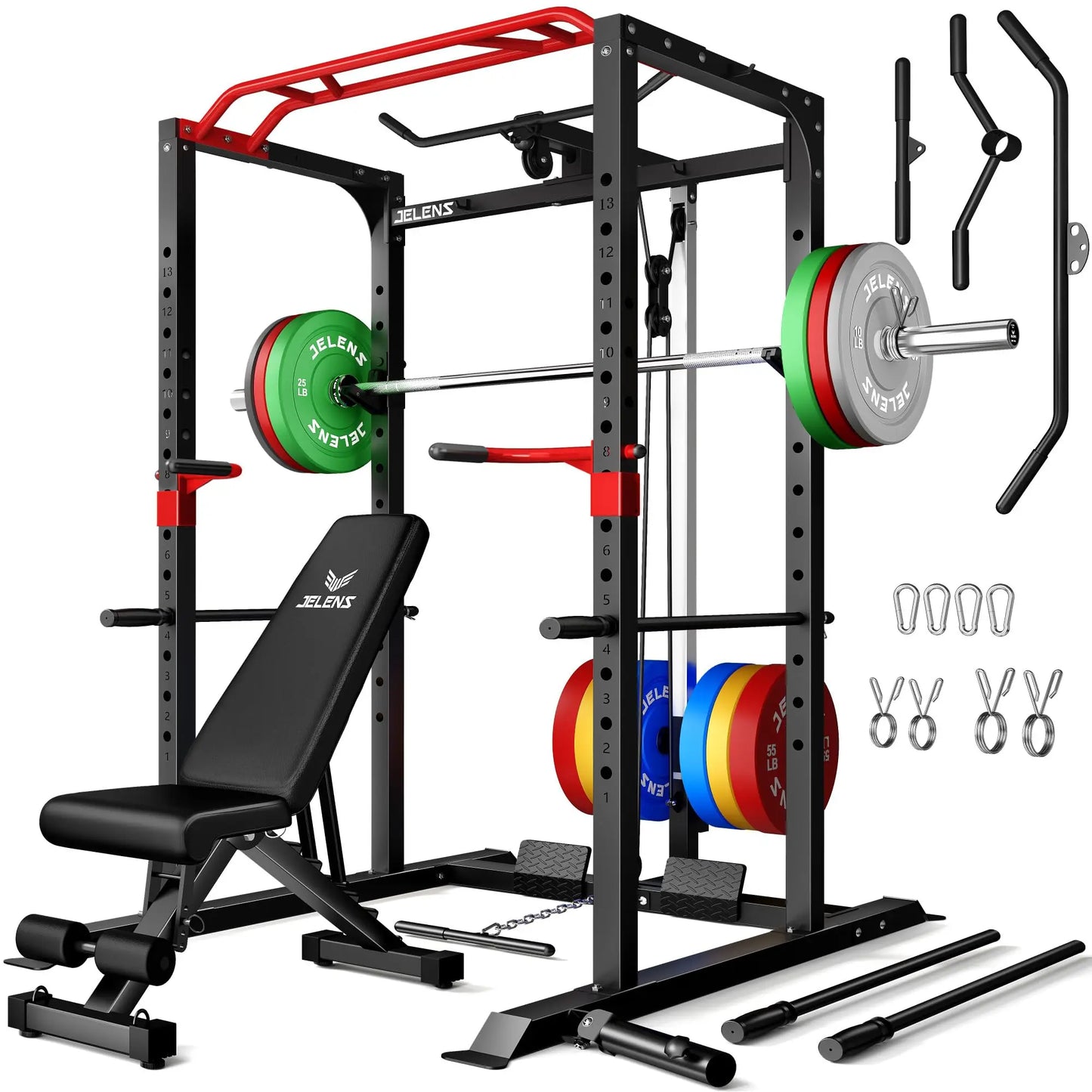 Jelens S11 Power Cage 2000LB Power Rack With Lat Pulldown