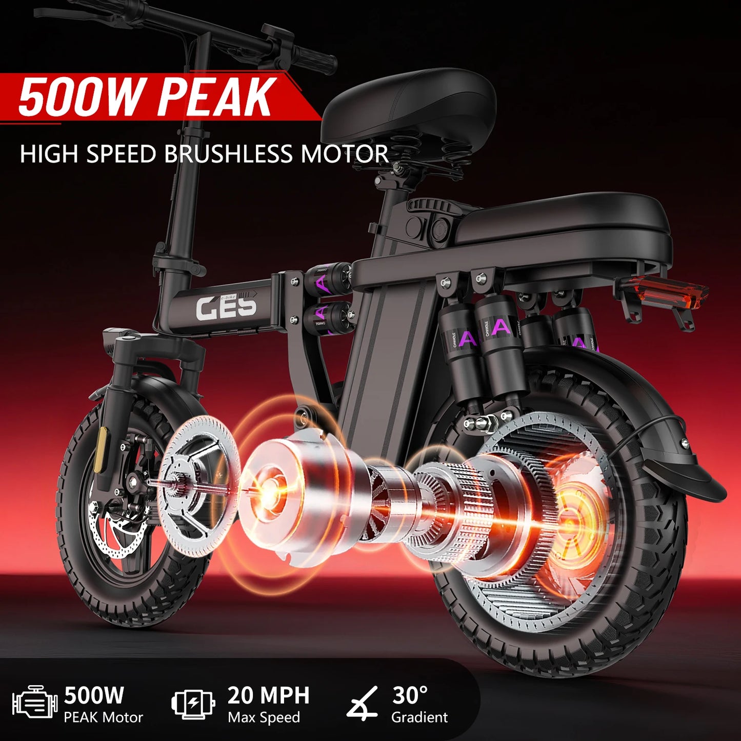 UPlee GE5 Electric Folding Bike 500W Motor 48V Battery