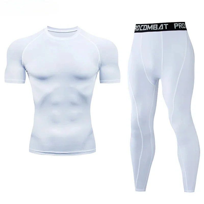 Men Compression Sportswear 2 Piece Tracksuit Set Elastic Training